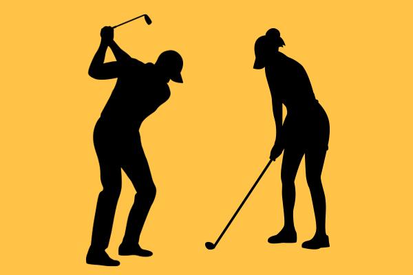 Silhouette von einem Golfspieler und einer Golfspielerin